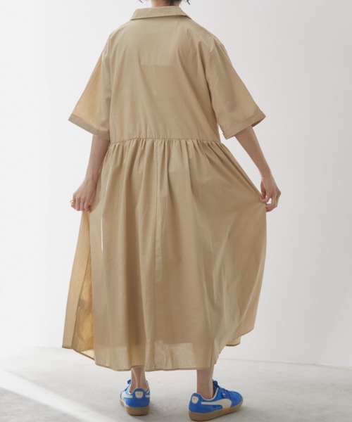 Libra Cue（リブラ キュー）の「オープンカラーリボンロングワンピース（ワンピース・レディース・ブラック/ベージュ/チェック・FREE）」の13枚目の写真