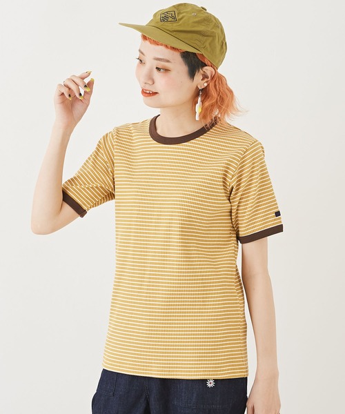 黄紺ボーダー Tシャツ MEDIUM ネイビーイエロー