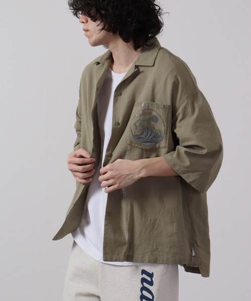波達(NAMITATSU)(ナミタツ)の「波達(NAMITATSU) コットンガーゼポケットプリントシャツ 半袖(シャツ/ブラウス・メンズ・ネイビー/カーキ・M/L)」の1枚目の写真