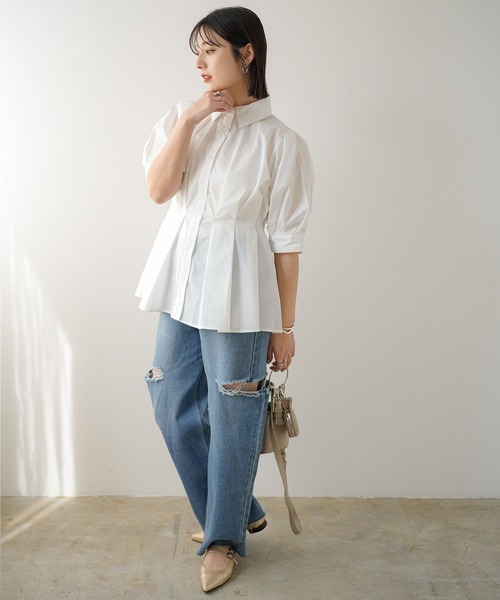 ウエストタックペプラムシャツ