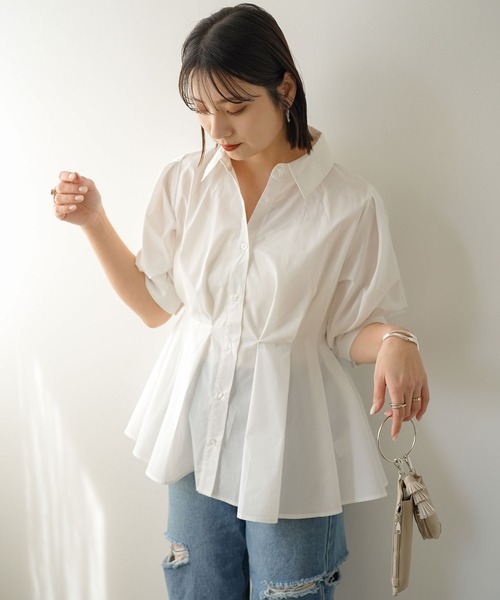 ウエストタックペプラムシャツ