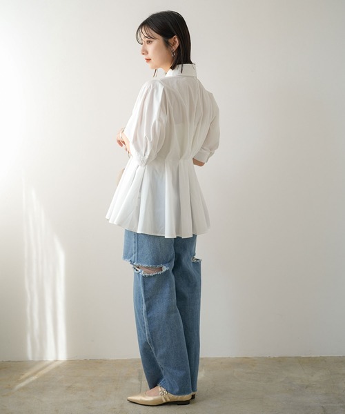 ウエストタックペプラムシャツ