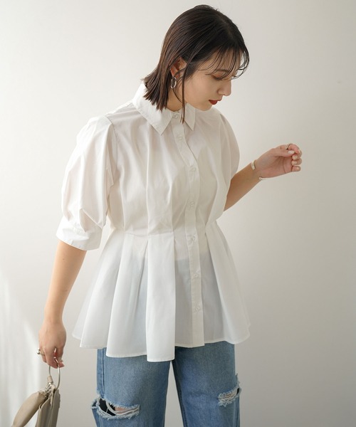 ウエストタックペプラムシャツ