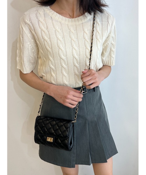 PHILLY(フィリー)の「ケーブル半袖ニット(ニット/セーター・レディース・アイボリー/グレー/ネイビー/ピンク・FREE)」の2枚目の写真