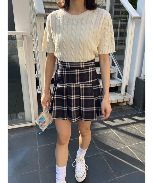 PHILLY(フィリー)の「ケーブル半袖ニット(ニット/セーター・レディース・アイボリー/グレー/ネイビー/ピンク・FREE)」の7枚目の写真