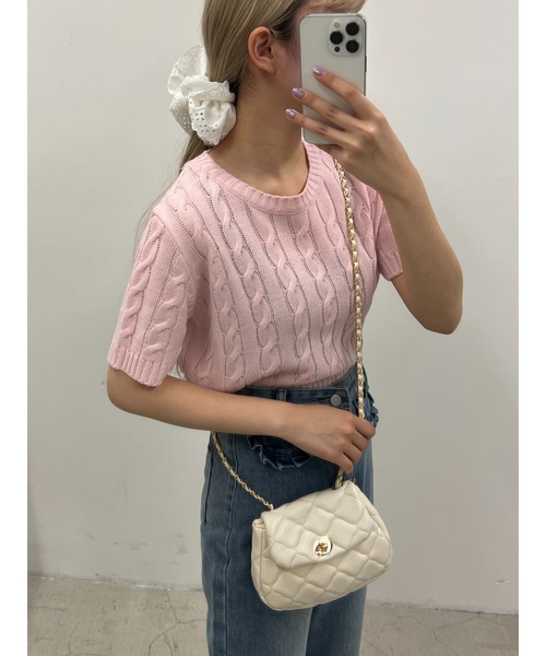 PHILLY(フィリー)の「ケーブル半袖ニット(ニット/セーター・レディース・アイボリー/グレー/ネイビー/ピンク・FREE)」の17枚目の写真