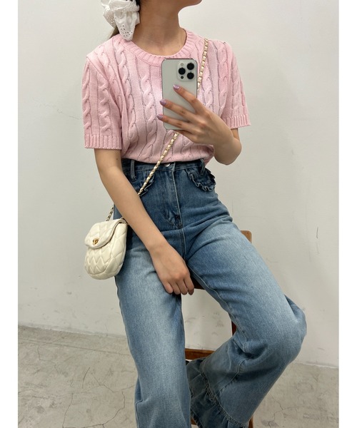 PHILLY(フィリー)の「ケーブル半袖ニット(ニット/セーター・レディース・アイボリー/グレー/ネイビー/ピンク・FREE)」の19枚目の写真