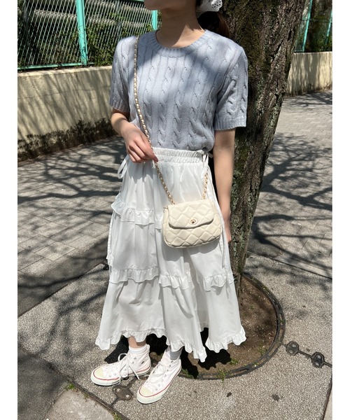 PHILLY(フィリー)の「ケーブル半袖ニット(ニット/セーター・レディース・アイボリー/グレー/ネイビー/ピンク・FREE)」の9枚目の写真