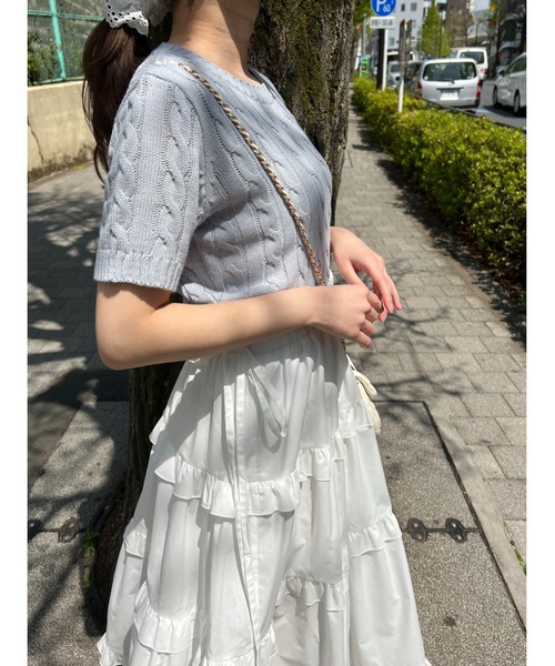 PHILLY(フィリー)の「ケーブル半袖ニット(ニット/セーター・レディース・アイボリー/グレー/ネイビー/ピンク・FREE)」の11枚目の写真