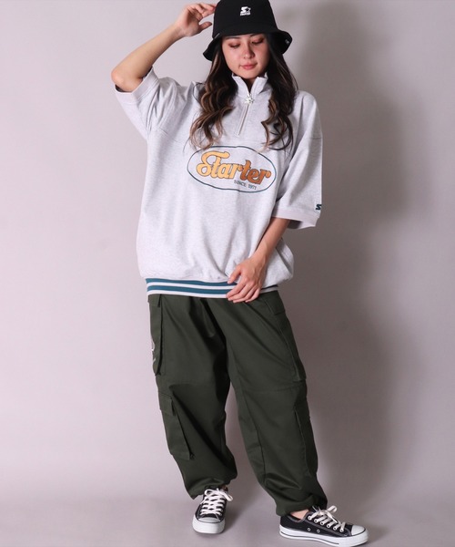 STARTER BLACK LABEL（スターターブラックレーベル）の「(YO)【STARTER BLACK LABEL】スウェット ハーフジップ 半袖 プルオーバー（Tシャツ/カットソー・メンズ・ブラック/ホワイト系その他・MEDIUM/LARGE/X-LARGE）」の6枚目の写真