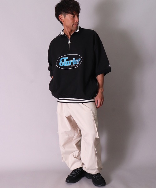 STARTER BLACK LABEL（スターターブラックレーベル）の「(YO)【STARTER BLACK LABEL】スウェット ハーフジップ 半袖 プルオーバー（Tシャツ/カットソー・メンズ・ブラック/ホワイト系その他・MEDIUM/LARGE/X-LARGE）」の8枚目の写真