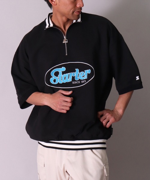 STARTER BLACK LABEL（スターターブラックレーベル）の「(YO)【STARTER BLACK LABEL】スウェット ハーフジップ 半袖 プルオーバー（Tシャツ/カットソー・メンズ・ブラック/ホワイト系その他・MEDIUM/LARGE/X-LARGE）」の9枚目の写真