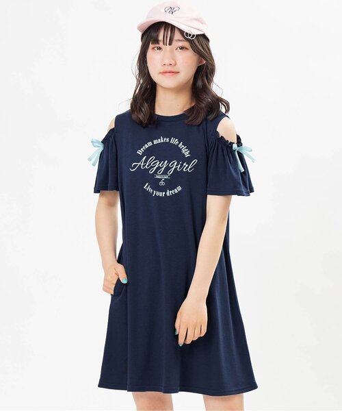 algy（アルジー）の「【接触冷感】肩あきりぼんワンピ（ワンピース・キッズ・ベージュ/ネイビー/ピンク・XX-SMALL/X-SMALL/SMALL/MEDIUM）」の2枚目の写真
