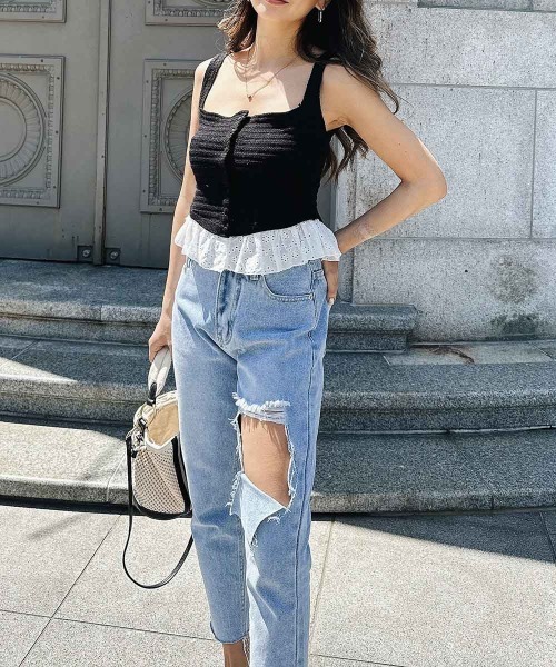 esutoreja（エストレジャ）の「レースフリルニットビスチェ（その他アウター・レディース・ブラック・FREE）」の4枚目の写真