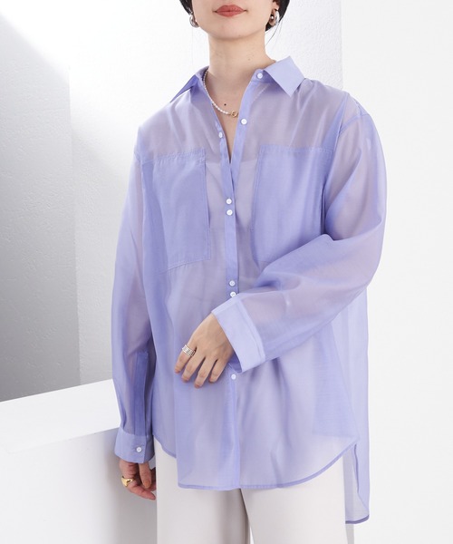 SHENERY（シーナリー）の「シアーオーガンジーシャツ（シャツ/ブラウス・レディース・ブルー/ライトグレー・FREE）」の2枚目の写真