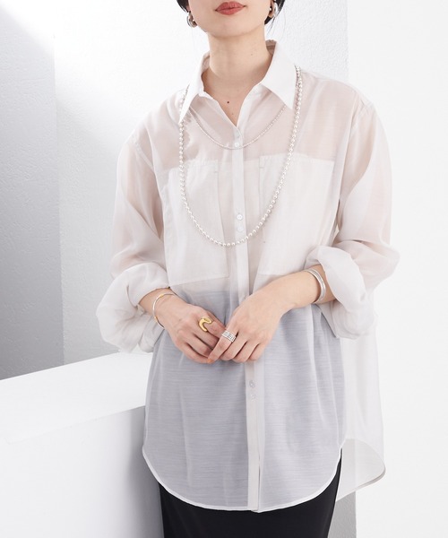 SHENERY（シーナリー）の「シアーオーガンジーシャツ（シャツ/ブラウス・レディース・ブルー/ライトグレー・FREE）」の9枚目の写真