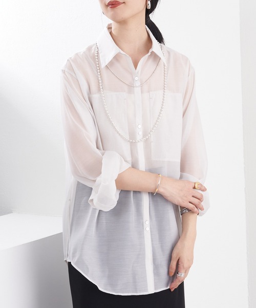 SHENERY（シーナリー）の「シアーオーガンジーシャツ（シャツ/ブラウス・レディース・ブルー/ライトグレー・FREE）」の10枚目の写真