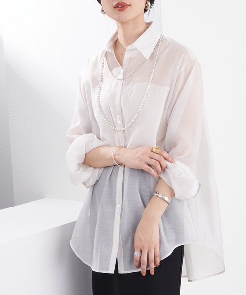 SHENERY（シーナリー）の「シアーオーガンジーシャツ（シャツ/ブラウス・レディース・ブルー/ライトグレー・FREE）」の11枚目の写真