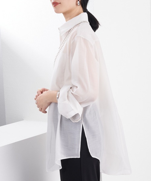 SHENERY（シーナリー）の「シアーオーガンジーシャツ（シャツ/ブラウス・レディース・ブルー/ライトグレー・FREE）」の12枚目の写真