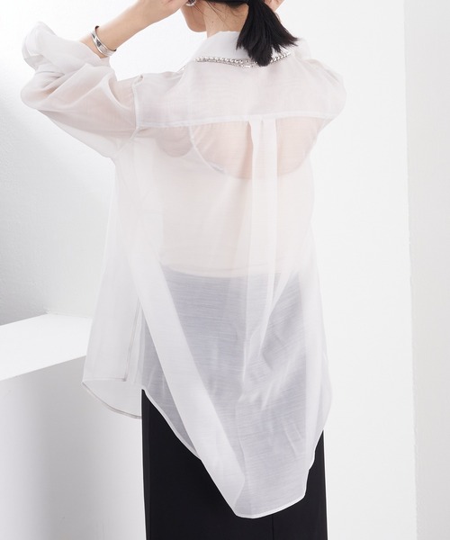 SHENERY（シーナリー）の「シアーオーガンジーシャツ（シャツ/ブラウス・レディース・ブルー/ライトグレー・FREE）」の13枚目の写真