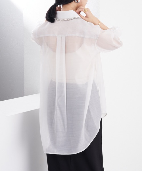 SHENERY（シーナリー）の「シアーオーガンジーシャツ（シャツ/ブラウス・レディース・ブルー/ライトグレー・FREE）」の14枚目の写真