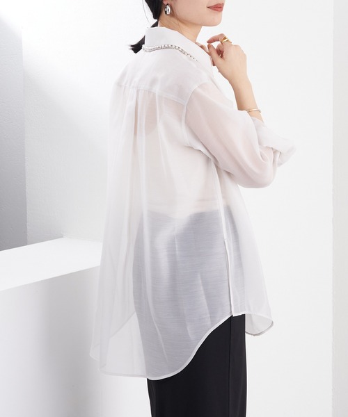 SHENERY（シーナリー）の「シアーオーガンジーシャツ（シャツ/ブラウス・レディース・ブルー/ライトグレー・FREE）」の15枚目の写真