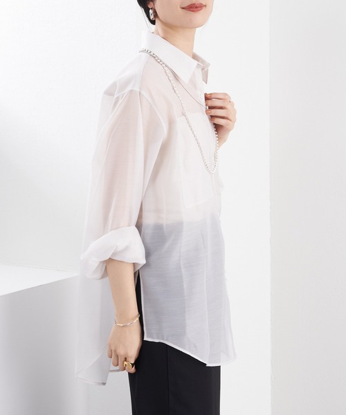 SHENERY（シーナリー）の「シアーオーガンジーシャツ（シャツ/ブラウス・レディース・ブルー/ライトグレー・FREE）」の16枚目の写真