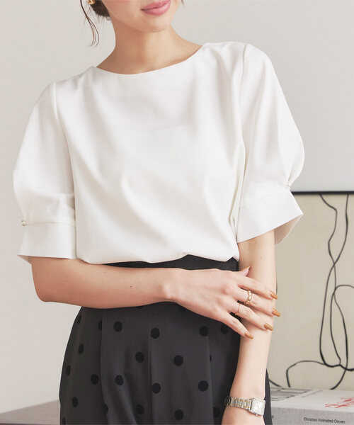 KOBE LETTUCE(コウベレタス)の「選べる4タイプ 半袖デザインブラウス(シャツ/ブラウス・レディース・ブラック系/ブラック系2/ホワイト系/ホワイト系1/ネイビー系/ブルー系1/ネイビー系1/ブルー系/ブラック系1/ブルー系2/ネイビー系2/ホワイト系2/ブラック系4/ブルー系4/ホワイト系3/ホワイト系4/ブラック系3/ブルー系3・M1/M3/M2/M5/L1/L2/2/1/M4/L5/L4/5/4/L3/3)」の5枚目の写真