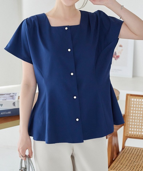 KOBE LETTUCE(コウベレタス)の「選べる4タイプ 半袖デザインブラウス(シャツ/ブラウス・レディース・ブラック系/ブラック系2/ホワイト系/ホワイト系1/ネイビー系/ブルー系1/ネイビー系1/ブルー系/ブラック系1/ブルー系2/ネイビー系2/ホワイト系2/ブラック系4/ブルー系4/ホワイト系3/ホワイト系4/ブラック系3/ブルー系3・M1/M3/M2/M5/L1/L2/2/1/M4/L5/L4/5/4/L3/3)」の12枚目の写真