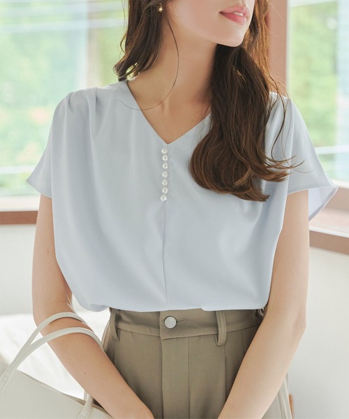 KOBE LETTUCE(コウベレタス)の「選べる4タイプ 半袖デザインブラウス(シャツ/ブラウス・レディース・ブラック系/ブラック系2/ホワイト系/ホワイト系1/ネイビー系/ブルー系1/ネイビー系1/ブルー系/ブラック系1/ブルー系2/ネイビー系2/ホワイト系2/ブラック系4/ブルー系4/ホワイト系3/ホワイト系4/ブラック系3/ブルー系3・M1/M3/M2/M5/L1/L2/2/1/M4/L5/L4/5/4/L3/3)」の14枚目の写真