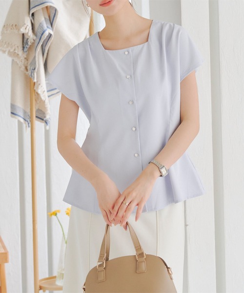 KOBE LETTUCE(コウベレタス)の「選べる4タイプ 半袖デザインブラウス(シャツ/ブラウス・レディース・ブラック系/ブラック系2/ホワイト系/ホワイト系1/ネイビー系/ブルー系1/ネイビー系1/ブルー系/ブラック系1/ブルー系2/ネイビー系2/ホワイト系2/ブラック系4/ブルー系4/ホワイト系3/ホワイト系4/ブラック系3/ブルー系3・M1/M3/M2/M5/L1/L2/2/1/M4/L5/L4/5/4/L3/3)」の15枚目の写真