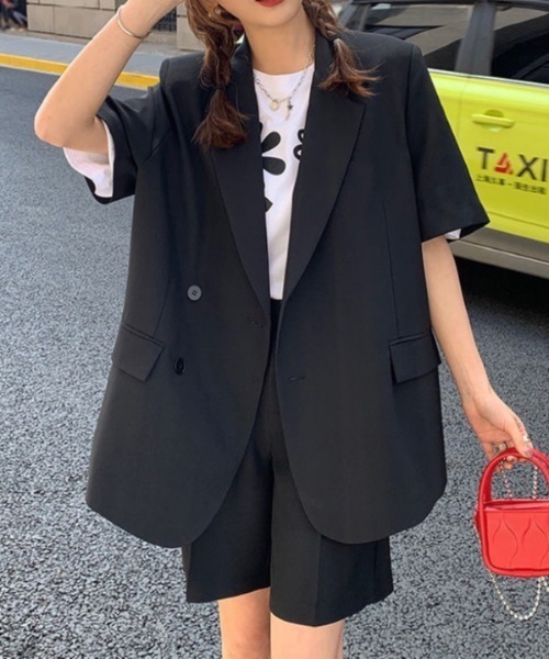 Sibra(シブラ)の「2点セット ツイルジャケット+ショート丈パンツ(セットアップ・レディース・ブラック/ミント/アイボリー/ブルー・M)」の2枚目の写真