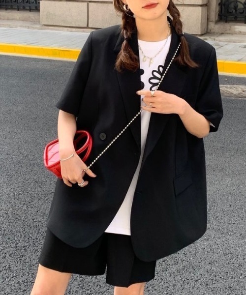 Sibra(シブラ)の「2点セット ツイルジャケット+ショート丈パンツ(セットアップ・レディース・ブラック/ミント/アイボリー/ブルー・M)」の8枚目の写真