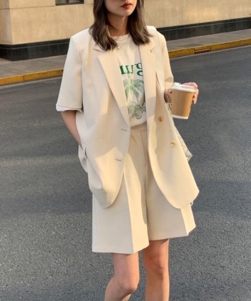Sibra(シブラ)の「2点セット ツイルジャケット+ショート丈パンツ(セットアップ・レディース・ブラック/ミント/アイボリー/ブルー・M)」の6枚目の写真