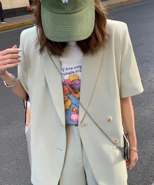 Sibra(シブラ)の「2点セット ツイルジャケット+ショート丈パンツ(セットアップ・レディース・ブラック/ミント/アイボリー/ブルー・M)」の12枚目の写真