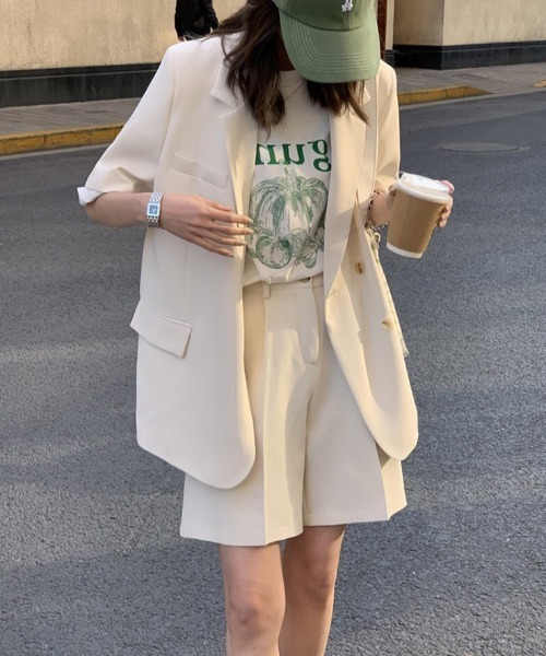 Sibra(シブラ)の「2点セット ツイルジャケット+ショート丈パンツ(セットアップ・レディース・ブラック/ミント/アイボリー/ブルー・M)」の16枚目の写真
