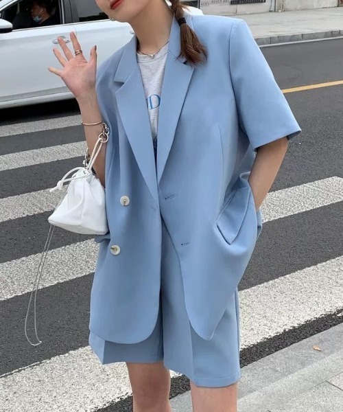 Sibra(シブラ)の「2点セット ツイルジャケット+ショート丈パンツ(セットアップ・レディース・ブラック/ミント/アイボリー/ブルー・M)」の22枚目の写真