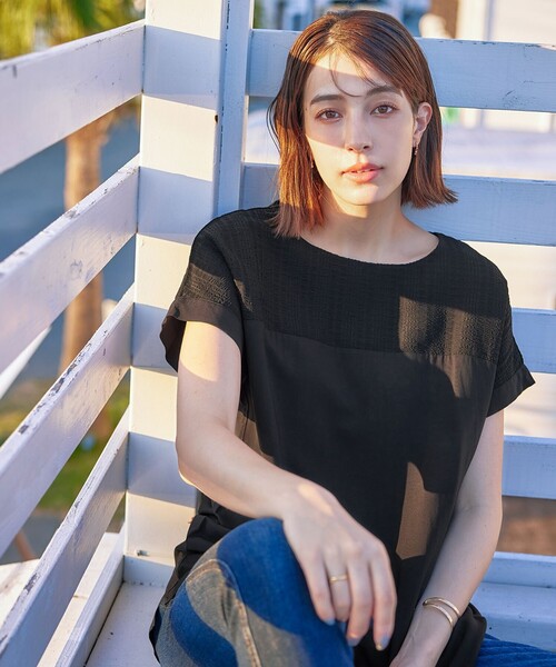 Tiaclasse（ティアクラッセ）の「【洗える】シアーコンビチュニックブラウス（シャツ/ブラウス・レディース・ネイビー/ブラック/ピンク・XXL/XL）」の11枚目の写真