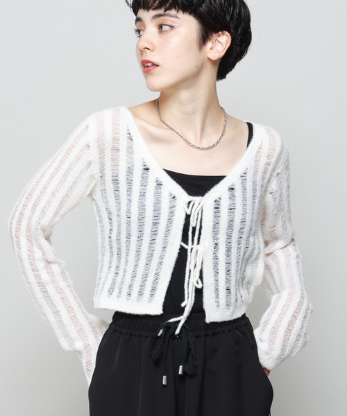 PAGEBOY（ページボーイ）の「フェザーメッシュカーディガン（カーディガン/ボレロ・レディース・オフホワイト/ブラック・FREE）」の3枚目の写真
