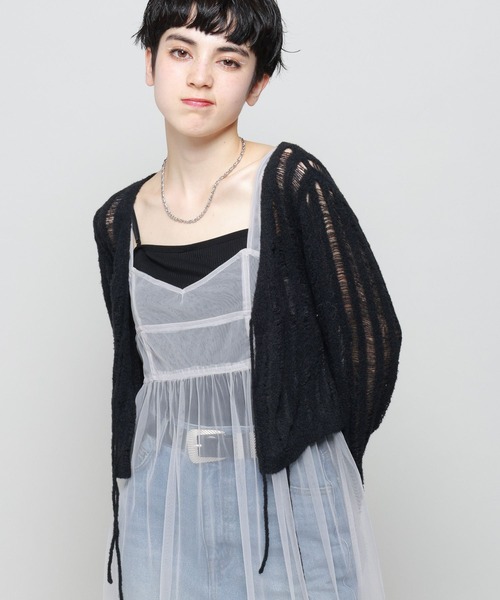 PAGEBOY（ページボーイ）の「フェザーメッシュカーディガン（カーディガン/ボレロ・レディース・オフホワイト/ブラック・FREE）」の7枚目の写真