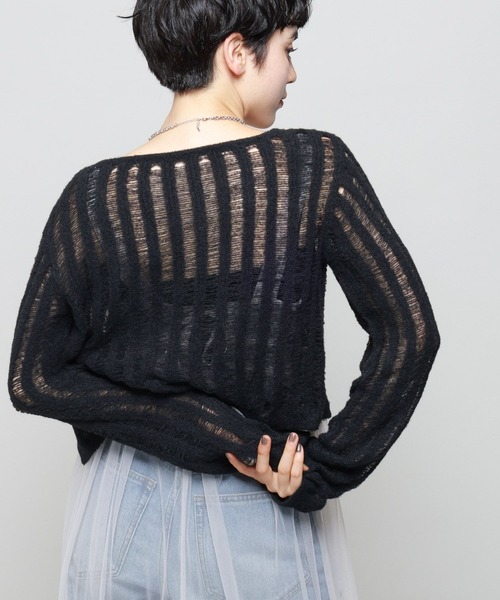 PAGEBOY（ページボーイ）の「フェザーメッシュカーディガン（カーディガン/ボレロ・レディース・オフホワイト/ブラック・FREE）」の8枚目の写真