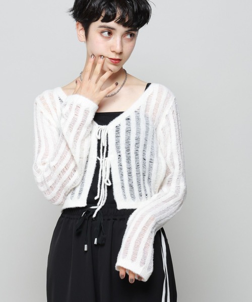 PAGEBOY（ページボーイ）の「フェザーメッシュカーディガン（カーディガン/ボレロ・レディース・オフホワイト/ブラック・FREE）」の22枚目の写真