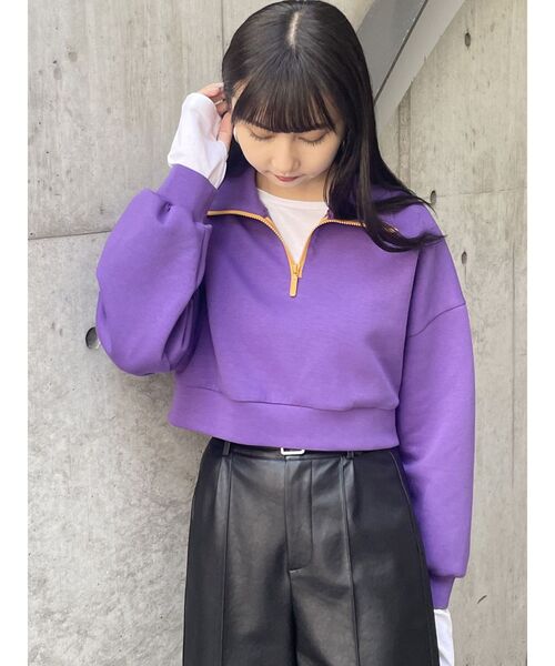 MURUA（ムルーア）の「カラージップショートトップス【WEB限定スウェット】（スウェット・レディース・ホワイト/ブラック/パープル/マスタード・FREE）」の5枚目の写真