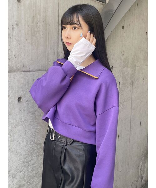 MURUA（ムルーア）の「カラージップショートトップス【WEB限定スウェット】（スウェット・レディース・ホワイト/ブラック/パープル/マスタード・FREE）」の6枚目の写真