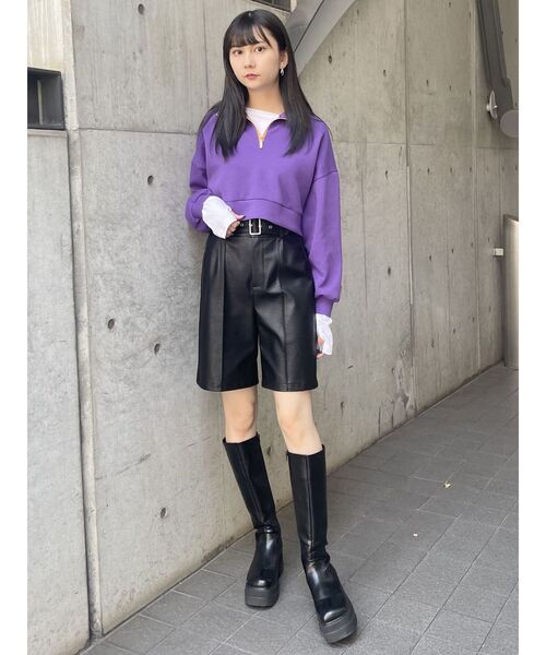 MURUA（ムルーア）の「カラージップショートトップス【WEB限定スウェット】（スウェット・レディース・ホワイト/ブラック/パープル/マスタード・FREE）」の7枚目の写真