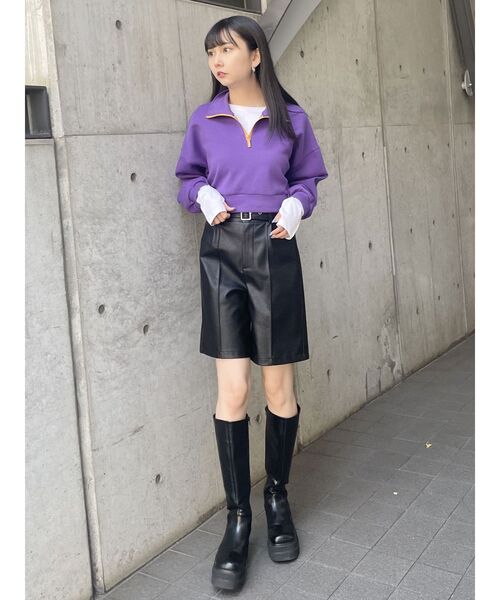 MURUA（ムルーア）の「カラージップショートトップス【WEB限定スウェット】（スウェット・レディース・ホワイト/ブラック/パープル/マスタード・FREE）」の8枚目の写真