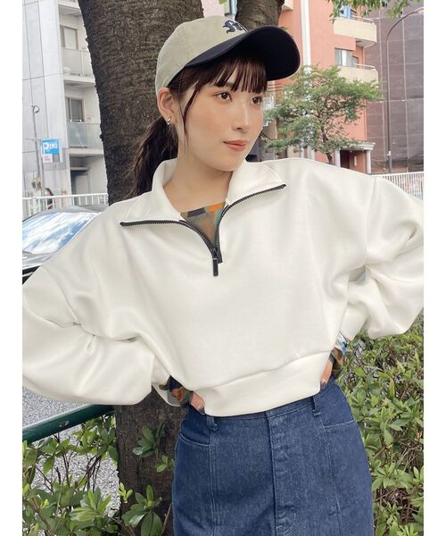 MURUA（ムルーア）の「カラージップショートトップス【WEB限定スウェット】（スウェット・レディース・ホワイト/ブラック/パープル/マスタード・FREE）」の14枚目の写真