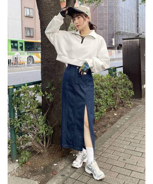 MURUA（ムルーア）の「カラージップショートトップス【WEB限定スウェット】（スウェット・レディース・ホワイト/ブラック/パープル/マスタード・FREE）」の16枚目の写真