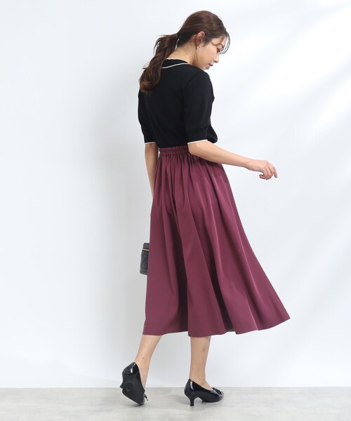 couture brooch（クチュールブローチ）の「◆【襟元デザイン2WAY】パール調バックル配色タイ5分袖ニット（ニット/セーター・レディース・ライトベージュ/ブラック/ブラウン系その他・42/38）」の9枚目の写真