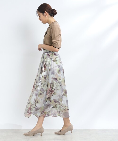 couture brooch（クチュールブローチ）の「◆【襟元デザイン2WAY】パール調バックル配色タイ5分袖ニット（ニット/セーター・レディース・ライトベージュ/ブラック/ブラウン系その他・42/38）」の16枚目の写真